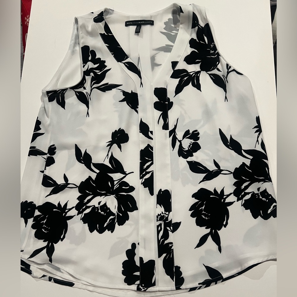 White House Black Market Black Floral Blouse